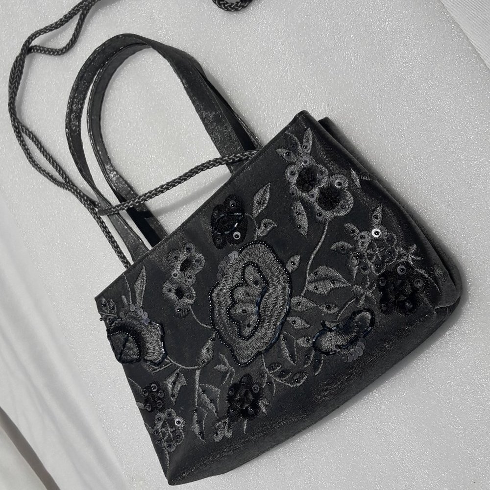 Sequin Purse Beaded Evening Crossbody Bag Grey - Picture 4 of 10